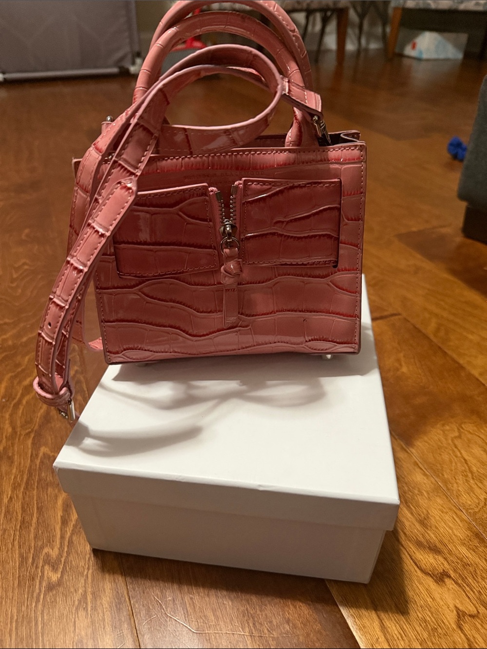 Brandon Blackwood Pink Croc-Embossed Top-Handle Bag